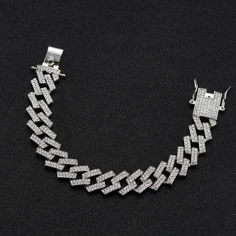 15mm Iced Out Cuban Link Chain Necklace Bracelet For Men Women Zinc Alloy Rhinestone Miami Curb Hiphop Jewelry Accessory