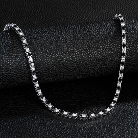 Collana Hip Hop 4mm Catena Tennis Iced Out per Uomo Donna con Strass Bianchi e Neri Lega di Zinco Bling Bling Gioielli Urban