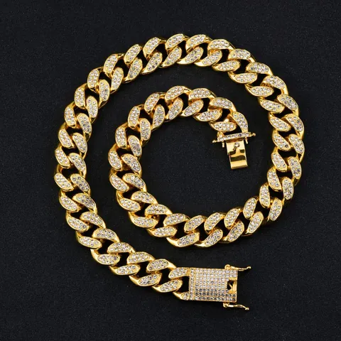 Collana a Catena Cubana Pesante da Uomo Iced Out Strass Lega di Zinco Hip Hop Gioielli Streetwear Oro Argento Oro Rosa