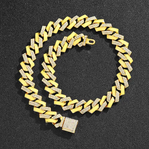 Collana Hip Hop 15mm Iced Out Cuban Link Smalto Fluorescente Arcobaleno Strass Lega Collana per Uomo Donna Festa