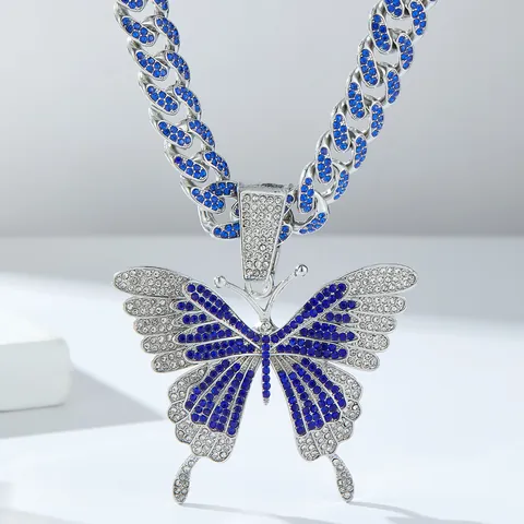 Hip Hop Vereiste Schmetterling Anhänger Halskette Für Damen Herren Kupfer Zirkonia Bling Panzerkette Streetwear Schmuck Geschenk