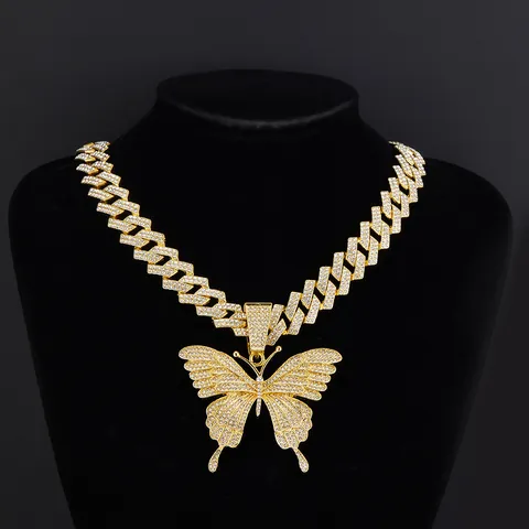 Hip Hop Vereiste Schmetterling Anhänger Halskette Für Damen Herren Kupfer Zirkonia Bling Panzerkette Streetwear Schmuck Geschenk