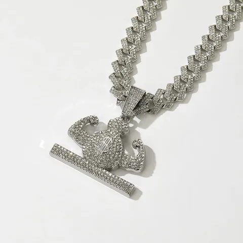 Hip Hop Iced Out Muscle Money Bag Pendant Necklace Alloy Rhinestone Cuban Link Chain Men Women Streetwear Fashion Jewelry