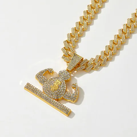 Hip Hop Iced Out Muscle Money Bag Pendant Necklace Alloy Rhinestone Cuban Link Chain Men Women Streetwear Fashion Jewelry