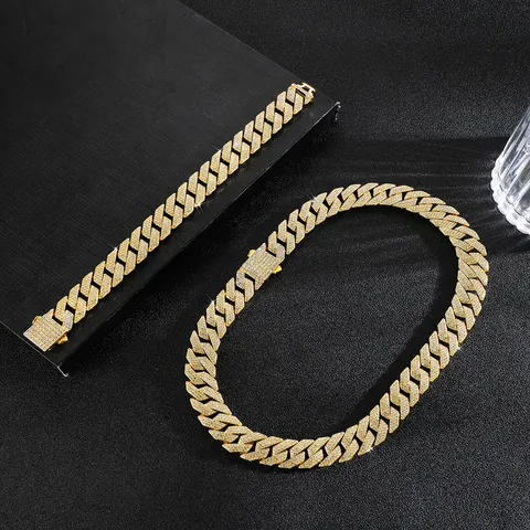 Set Gioielli Hip Hop Iced Out Zirconia Catena Cubana Collana Bracciale per Uomo Donna Lega Oro Argento Rombo Geometrico Accessori Catena