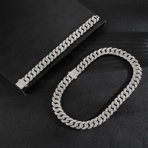 Set Gioielli Hip Hop Iced Out Zirconia Catena Cubana Collana Bracciale per Uomo Donna Lega Oro Argento Rombo Geometrico Accessori Catena