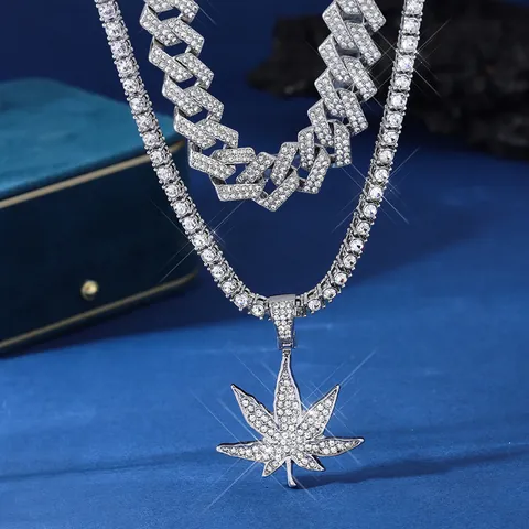 Juego de Collar con Colgante en Forma de Diamante Hip-hop Iced Out Para Hombres Mujeres Aleación de Zinc Strass Eslabón Cubano Joyería