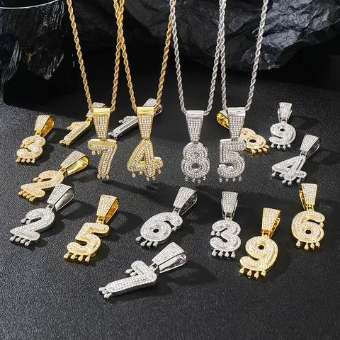 Collana Hip Hop Con Ciondolo a Goccia Numero Arabo E Catena Cubana O a Corda Gioielli Streetwear in Lega E Strass Per Uomo Donna