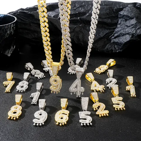 Collana Hip Hop Con Ciondolo a Goccia Numero Arabo E Catena Cubana O a Corda Gioielli Streetwear in Lega E Strass Per Uomo Donna