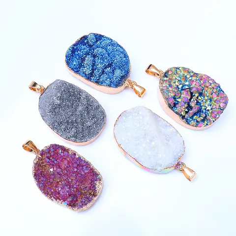 Colgante de Cristal Druzy Natural Sin Cadena Piedra Bruta Irregular Borde Chapado en Oro para Creación de Joyas DIY Accesorios Collar Mujer