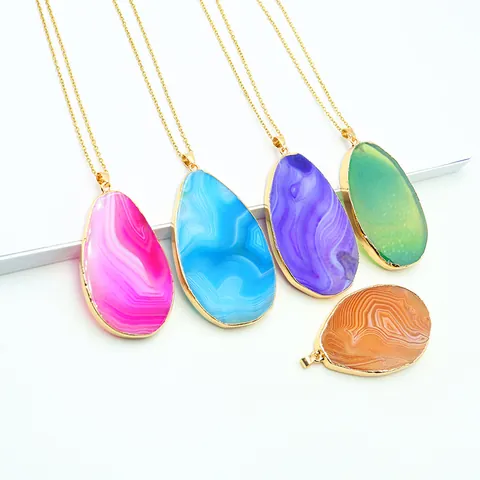 Natuurlijke Agaat Plak Traanhanger Vergulde Rand Onregelmatige Agaatsteen Alleen Hanger Zonder Ketting Voor Vrouwen Sieraden DIY
