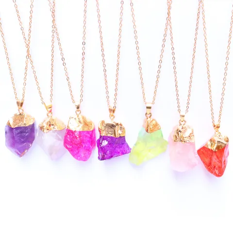 Naturkristall Stein Anhänger Nur Ohne Kette Unregelmäßiger Rohachat Edelstein Vergoldet Boho Schmuck Für Damen Alltag