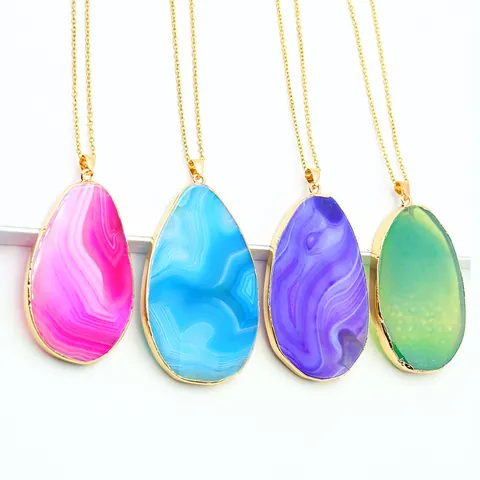 Natuurlijke Agaat Schijf Hanger Alleen Zonder Ketting Onregelmatige Waterdruppelvorm Vergulde Rand Steen DIY Sieraden Cadeau