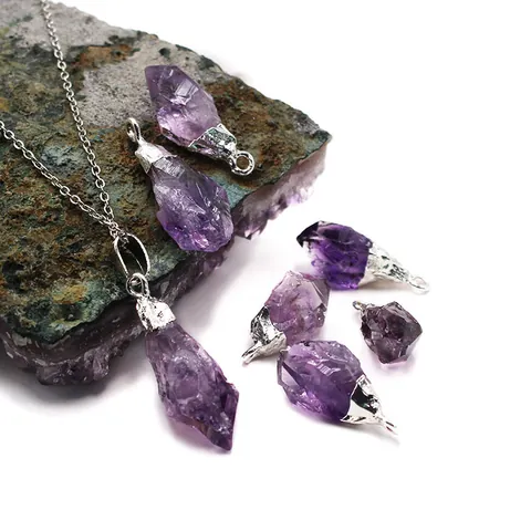 Natuurlijke Amethist Ruwe Steen Hanger Voor Vrouwen Zilver Verguld Onregelmatig Kristal Alleen Hanger Zonder Ketting