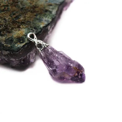 Natuurlijke Amethist Ruwe Steen Hanger Voor Vrouwen Zilver Verguld Onregelmatig Kristal Alleen Hanger Zonder Ketting