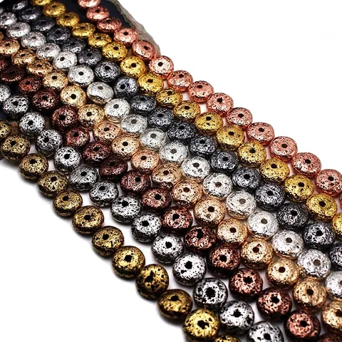 Galvanisierte Natürliche Lavastein Perlen Donut Runde Lose Perlen Für DIY Armband Halskette Schmuckherstellung Materialien