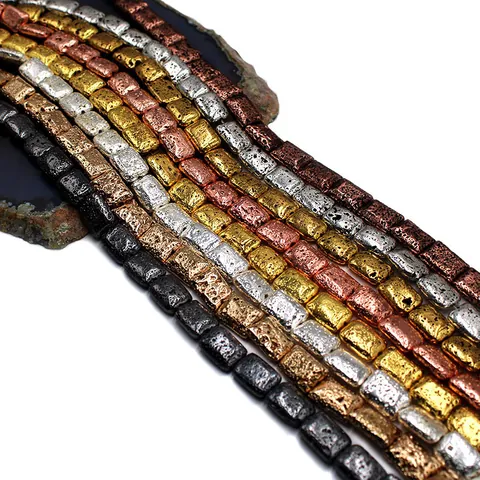 Electroplated Natural Lava Stone Rectangle Beads For DIY Bracelet Necklace Making Vintage Bohemian Jewelry Accessory