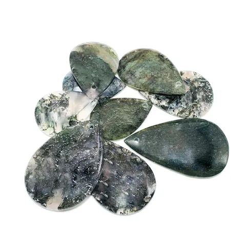 Natural Moss Agate Water Drop Pendant Necklace For Women Polished Moss Agate Stone Pendant Without Chain Jewelry Accessory Gift