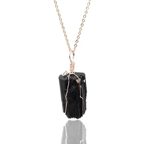 Natuurlijke Zwarte Toermalijn Ruwe Steen Draadgewikkeld Hanger Zonder Ketting Onregelmatige Handgemaakte Kristallen Sieraden Vrouwen