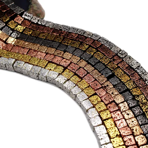 Electroplated Natural Lava Stone Beads Square Volcanic Rock Spacer Loose Beads For DIY Bracelet Jewelry Making Handicrafts