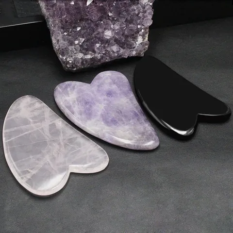 Naturstein Gua Sha Board Gesicht Körper Massage Tool Obsidian Amethyst Rosenquarz Herzform Scraping Beauty Tool