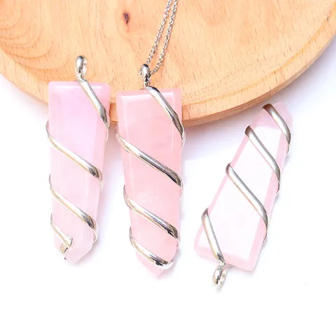 Colgante de Columna Hexagonal de Cristal Natural Collar para Mujeres Hombres Hecho a Mano Envoltura de Alambre en Espiral Piedra Curación Reiki Joyería Espiritual Solo Colgante Sin Cadena