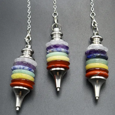 7 Chakra Natural Stone Healing Crystal Pendulum Necklace Seven Layers Multicolor Gemstone Spiritual Meditation Jewelry For Men Women