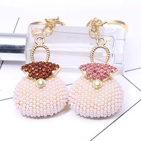 Portachiavi a Forma di Borsa di Lusso Con Künstliche Perle Sintetiche Strass in Lega Ciondolo per Borsa da Donna Portachiavi per Auto Gioielli Regalo