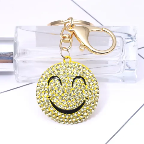 Portachiavi Creativo a Forma di Faccia Sorridente con Strass Gialli per Borsa da Donna Pendente Carino Emoji in Lega Regalo