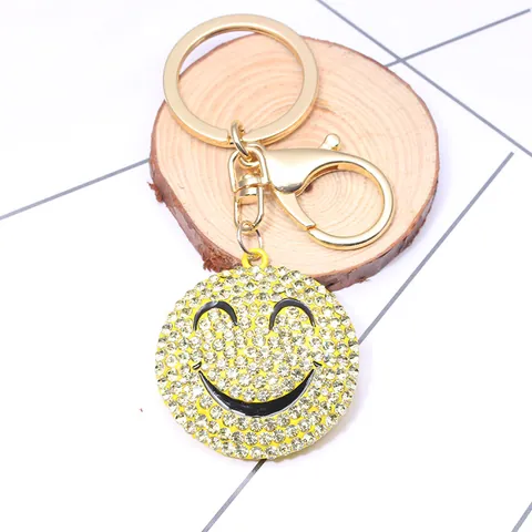 Portachiavi Creativo a Forma di Faccia Sorridente con Strass Gialli per Borsa da Donna Pendente Carino Emoji in Lega Regalo