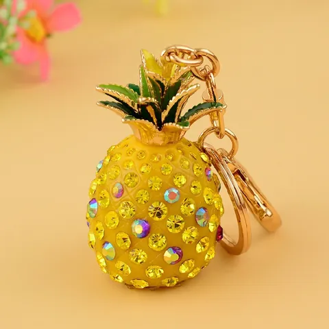 Süßer Ananas Strass Schlüsselanhänger Für Damen Mädchen Legierung Frucht Auto Schlüsselring Taschenanhänger Deko Accessoire