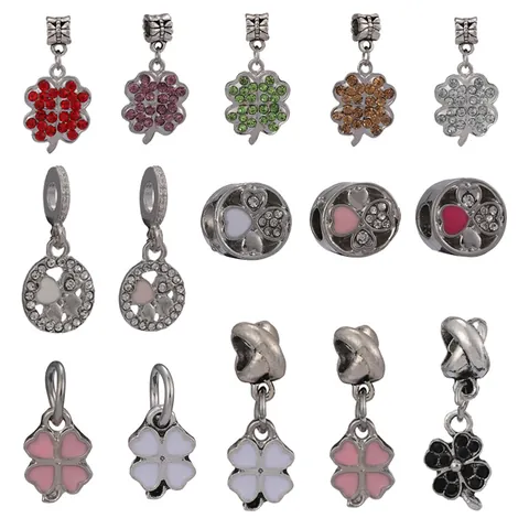 Pendentif Charme Trèfle à Quatre Feuilles Cœur pour Fabrication Bijoux Alliage Émail Strass Perle pour Bracelet Collier Cadeau Femme