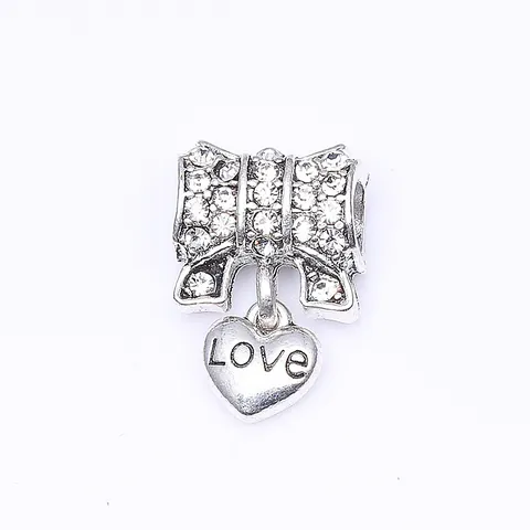 Breloques en Alliage Nœud Cœur Love Incrustées de Strass Perles pour Bracelet DIY Femmes Accessoires de Bijoux