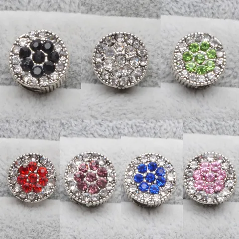 Breloques Rondes Florales Pavé Strass en Alliage Plaqué Argent Perles Fleur pour Création de Bijoux Bracelets DIY Femmes