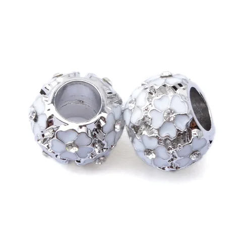 Perles de Charme en Alliage Émaillé Floral Grand Trou Avec Strass Pour Fabrication de Bijoux Bracelet Collier DIY