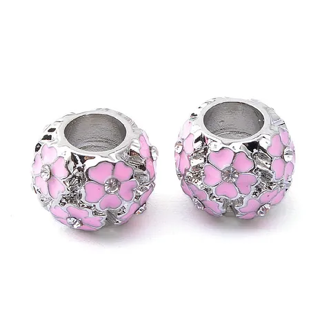 Perles de Charme en Alliage Émaillé Floral Grand Trou Avec Strass Pour Fabrication de Bijoux Bracelet Collier DIY