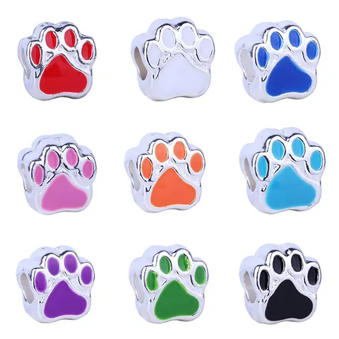 Perles de Charme en Alliage Émail Patte d'Animal à Gros Trou pour la Fabrication de Bijoux Bracelet DIY