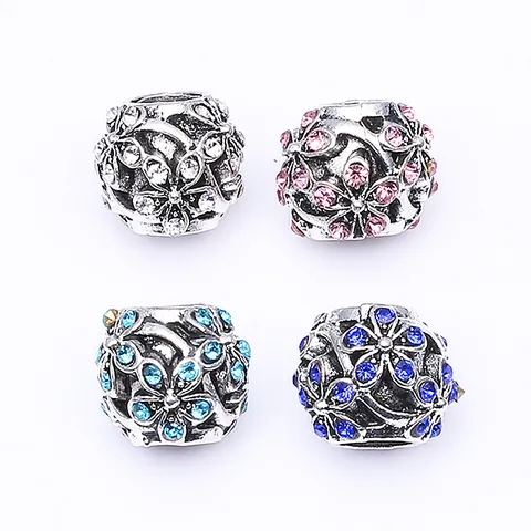 Perles de Pétales de Fleurs en Alliage Rétro Avec Strass Colorés à Grand Trou Breloques DIY pour Bracelet Collier Bijoux Femme
