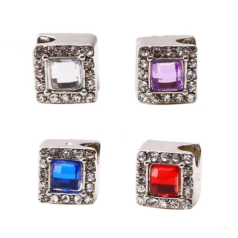 Perle Charm Carrée en Alliage DIY Avec Strass et Zircone Halo Pour Création de Bracelet Collier Accessoire Bijoux de Mode Femme