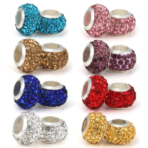 Perles Charmes à Grand Trou en Argile et Strass Cristal Noyau en Alliage Perles Intercalaires Scintillantes Pour Bijoux DIY Femmes