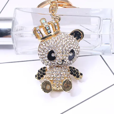 Lussuoso Portachiavi Panda con Corona di Strass Simpatico Animale in Lega di Cristallo Pendente per Borsa Donna Ragazza Regalo Oro