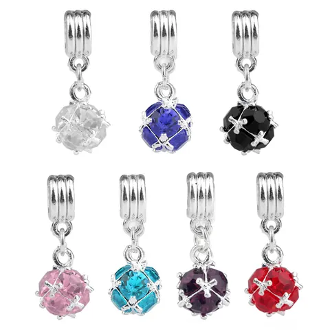 Pendentif Charm Boule de Cristal Facettée en Alliage de Zinc Plaqué Argent pour Création de Bijoux DIY Bracelet Femme