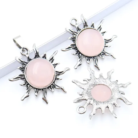 Collana con Pendente a Sole Vintage Con Catena in Acciaio Inossidabile Pietra Cristallo Naturale Ametista Gioielli Unisex