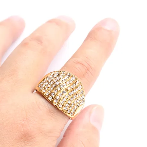 Übertriebener Breiter Edelstahl Ring Für Damen Geometrisches Wellenmuster Strass Eingelegt Gold Roségold Schwarz Ring Schmuck