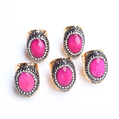 Vintage Oval Facetierte Rose Rote Achat Ringe Mit Strass Gehämmerte Kupfer Vergoldete Verstellbare Schmuck Für Damen