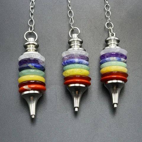 7 Chakra Natural Crystal Pendulum Pendant For Meditation Yoga Healing Energy Multicolor Stone Layered Jewelry With Chain