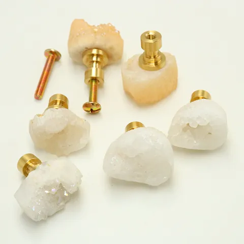 Natural Druzy Geode Agate Cabinet Knobs With Brass Base Decorative Furniture Drawer Pulls Wardrobe Door Handles Hardware