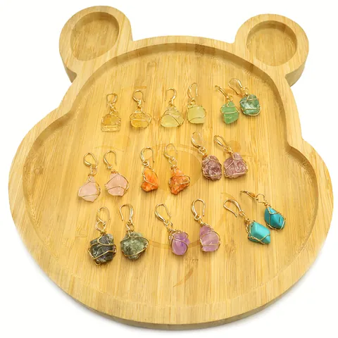 Naturkristall Original Stein Kupfer Handgewickelt Ohrhänger Bohemian Unregelmäßige Edelstein Ohrringe Für Damen Schmuck