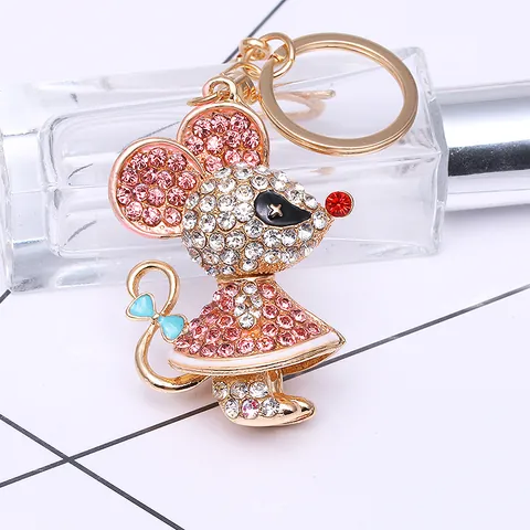 Portachiavi a Forma di Topo in Stile Coreano in Lega di Zinco Dorata Ciondolo per Borsa a Forma di Animale Carino per Coppie Donna