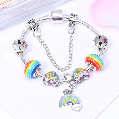 Pulsera de Cadena de Serpiente con Cuentas DIY Colgante de Arcoíris Corazón Nube para Mujeres Niñas Aleación Joyería